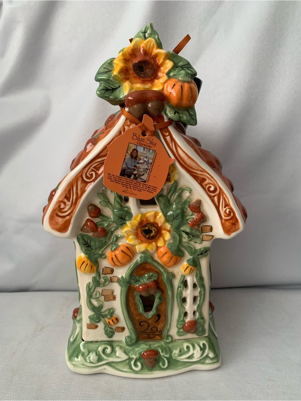 Blue Sky Clayworks Pumpkin Spice Cottage House Candle Tealight Holder Harvest